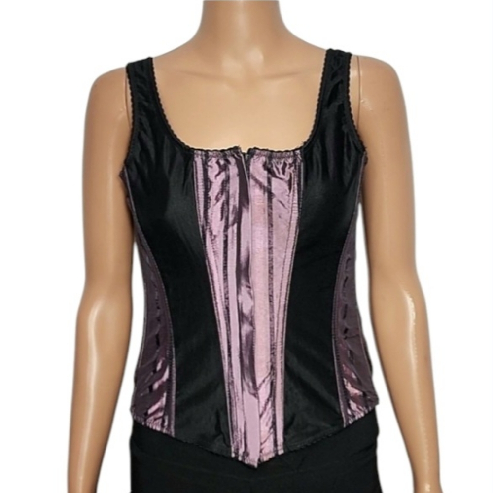 Tesa Satin Black/Lilac‎ Lace Up and Zip Corset Top Strapless Size 38